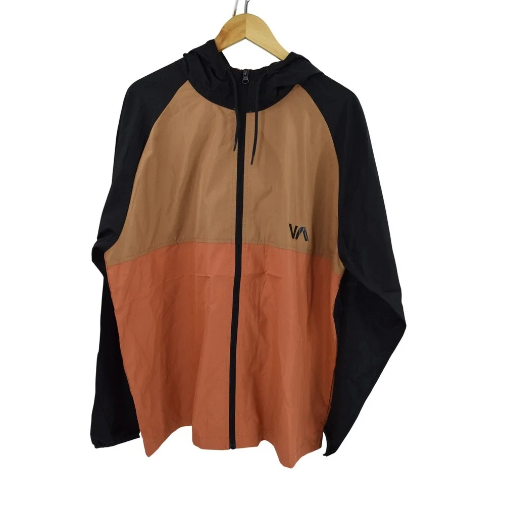 RVCA Ryder Jacket Mens Large Windbreaker Full Zip Hooded Color‎ Block